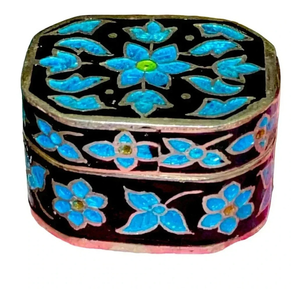 Sterling Silver Vintage Cloisonné Trinket Enamel Pill Box - Picture 2 of 7